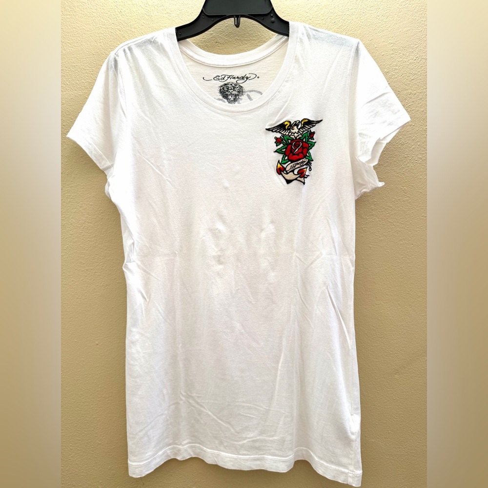 Pre-loved Ed Hardy Women's Tee Size L Made in the USA 100% Cotton